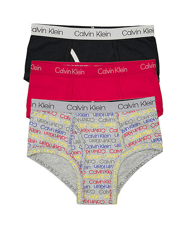 cotton stretch 3pk brief black - high risk red - ck multi logo heather